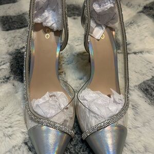 Aldo Silver Heels with Rhinestone Trim